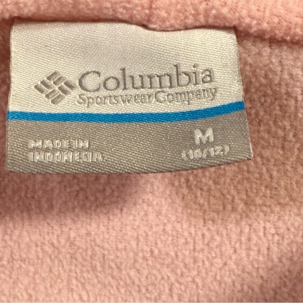 Girls Columbia Fleece Lined Hooded Windbreaker Jacket Sz 10-12 Pink Green Spring